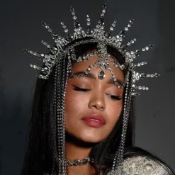 Silver Rhinestone Fringe Crown Headband
