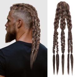 24-Inch Brown Braided Clip-In Ponytail Hairpiece for Men